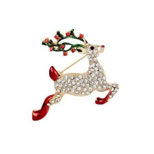 Christmas Holiday Crystal Reindeer Brooch/Pin